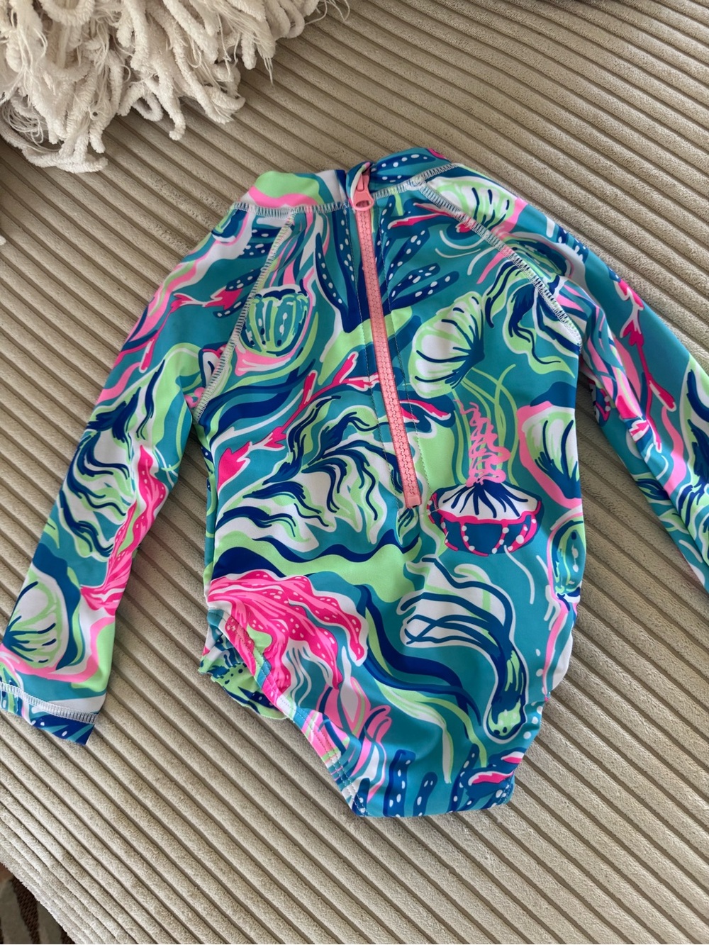 Tommy Bahama Infant Long Sleeve Rash Guard Swimsuit - Blue Green Pink Coral